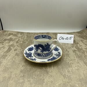 Hammersley & Co DRAGON Blue and White Demitasse Cup and Saucer E570 Gold Trim